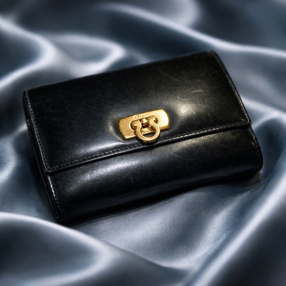 Salvatore Ferragamo Handbags - Salvatore Ferragamo Tri Fold Gancini Wallet Black